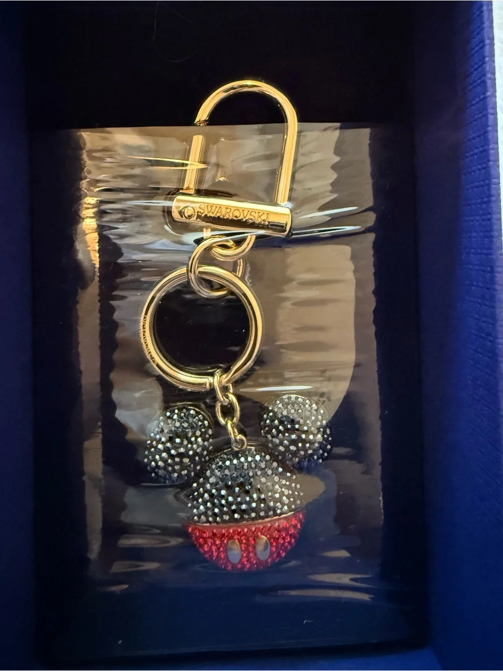 Swarovski Gold Tone Mickey Crystal Keyring with Red and Black Accents